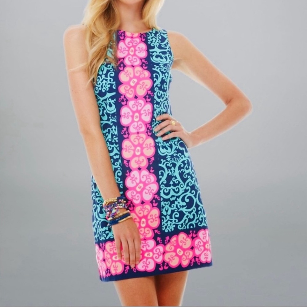 🌺 Lilly Pulitzer Delia Shift Dress Fountain Hopping Engineered Size 0 -LIKE NEW!